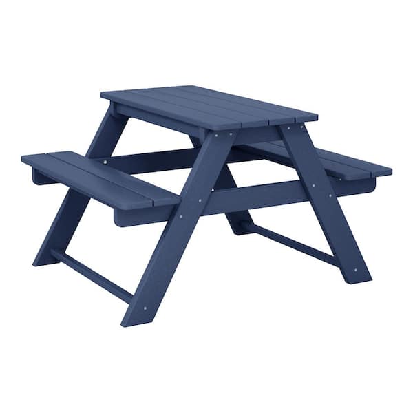 WESTIN OUTDOOR Children's Laguna Outdoor Patio All Weather Plastic 29.75 in. Rectangle Kids Picnic Play Table with Benches in Navy Blue
