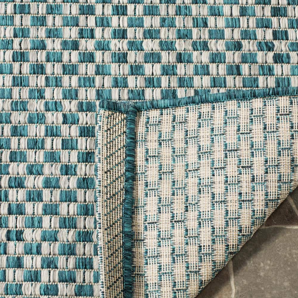 Turquoise and Light Grey Flat Woven Synthetic 9' x 12' Area Rug