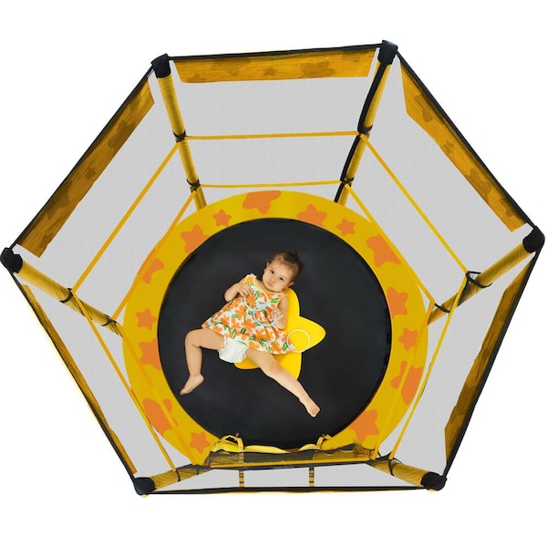 55 in. Kids Trampoline With Safety Enclosure Net CX216TE-YW - The