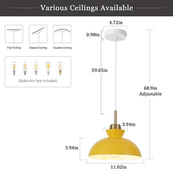 ADSENSTY 1-Light Simple Yellow Single Dome Pendant Light with