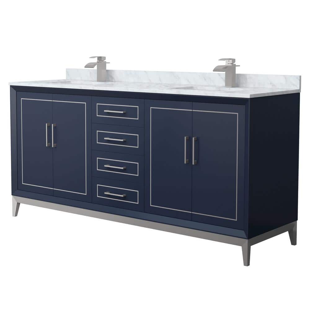Marlena 72 in. W x 22 in. D x 35.25 in. H Double Bath Vanity in Dark Blue with White Carrara Marble Top price history on PriceWatchPro