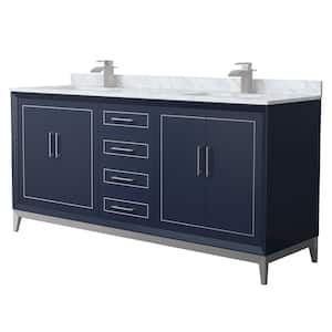 Marlena 72 in. W x 22 in. D x 35.25 in. H Double Bath Vanity in Dark Blue with White Carrara Marble Top