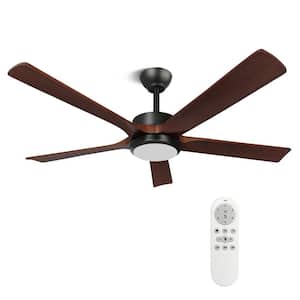 52 in. Indoor/Outdoor Black Solid Wood Ceiling Fan with Dimmable Integrated LED and Remote Control