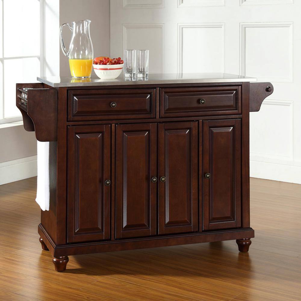 Mahogany Stainless Steel Top Full Size Kitchen Island