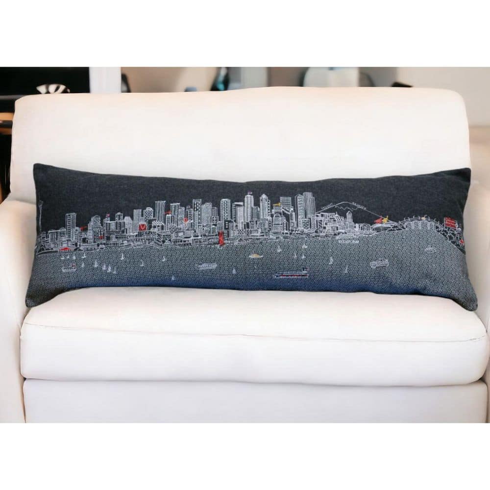 Black, Gray, White Solid Polyester 14 in. x 46 in. Throw Pillow