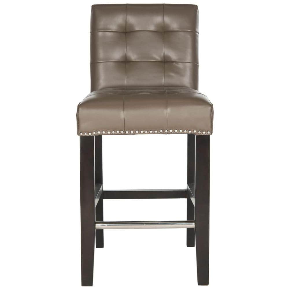 Thompson Transitional 34" Gray Leather & Wood Counter Stool with Silver Nailhead