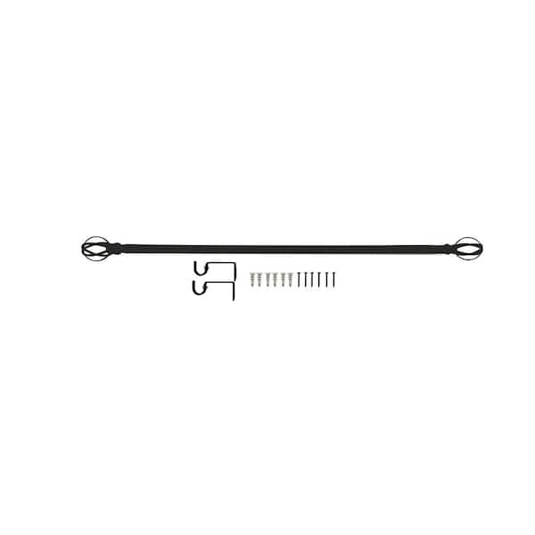 36 in-72 in Adjustable Ribbon Cage Single Curtain Rod in Matte Black with Finial
