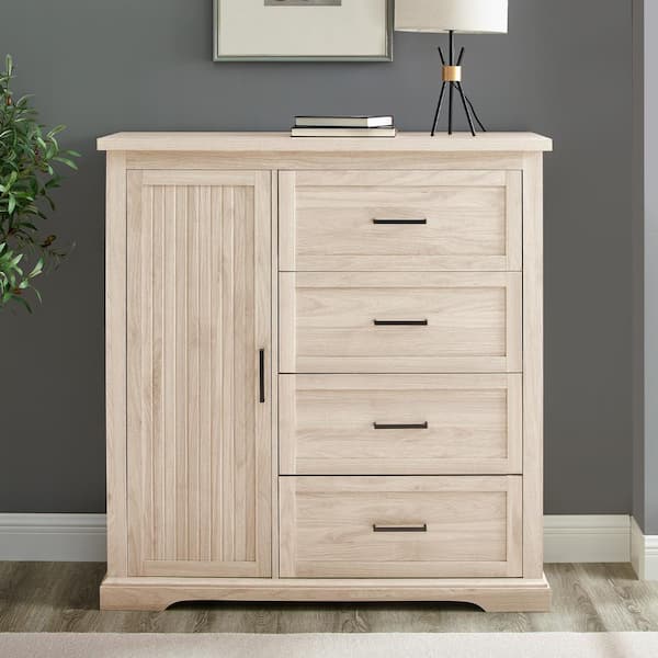 Welwick Designs 45 in. W. Birch Wood 4-Drawer and 1-Cabinet Transitional Wardrobe