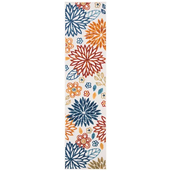 SAFAVIEH Cabana Creme/Red 2 ft. x 14 ft. Floral Indoor/Outdoor Runner Rug