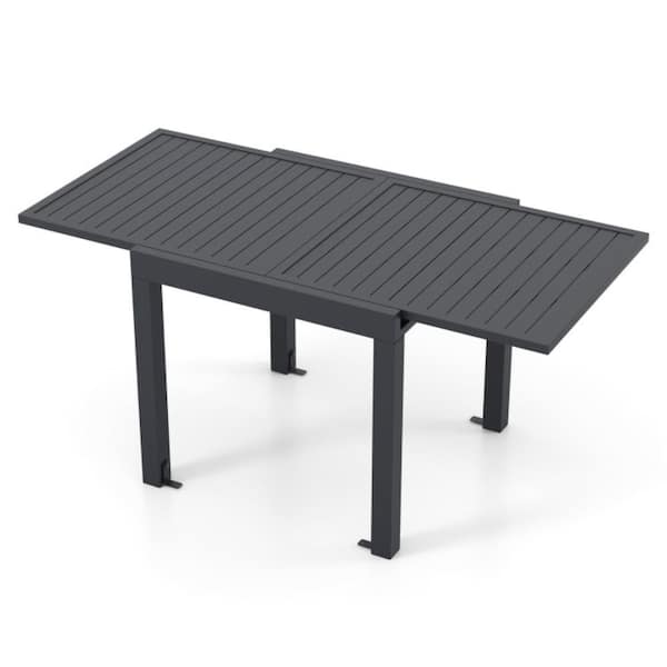 Kadehome 31.5-63 in. Expandable Gray Aluminum Outdoor Dining Table with Extension Rectangular Patio Table for 4-6 People