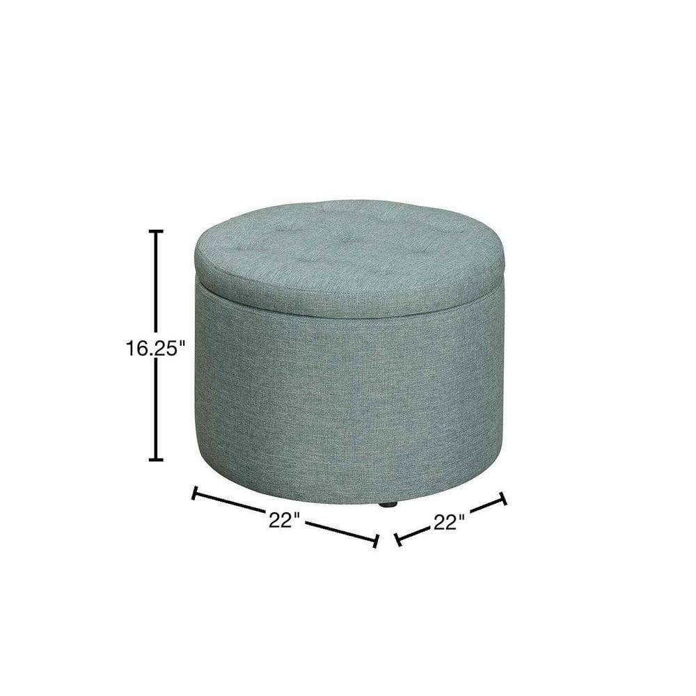 Tufted Round Green Faux Linen Shoe Ottoman with 12 Compartments