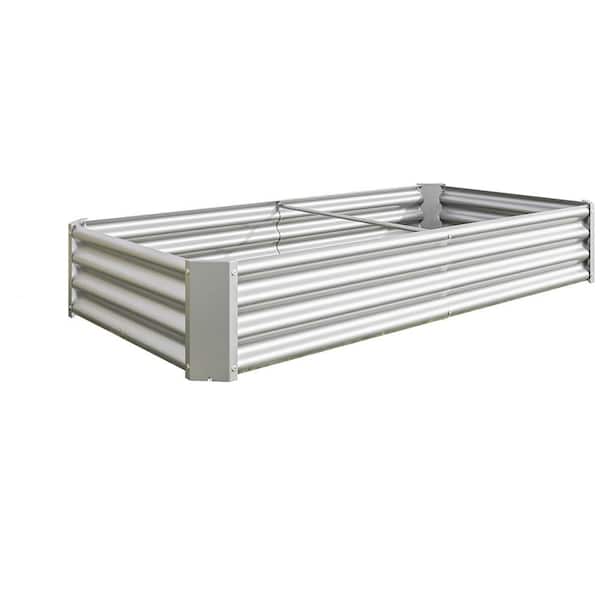GAWEZA 6 x 3 x 1 ft. Silver Galvanized Steel Rectangular Outdoor Raised Beds Garden Planter Box for Vegetables, Flowers, Herbs