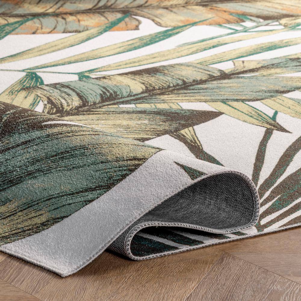Olive and Beige Synthetic Rectangular 4' x 6' Washable Area Rug