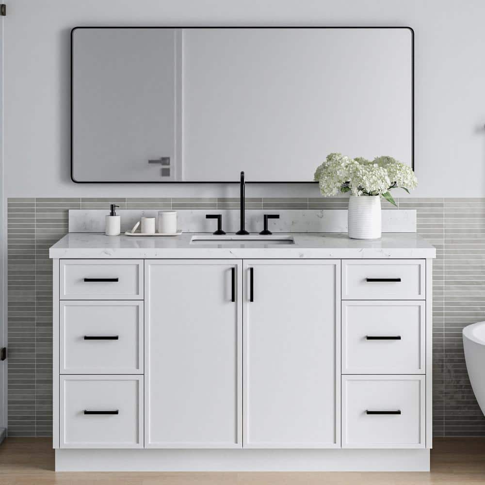 Kelly 60" White Solid Wood Freestanding Bathroom Vanity
