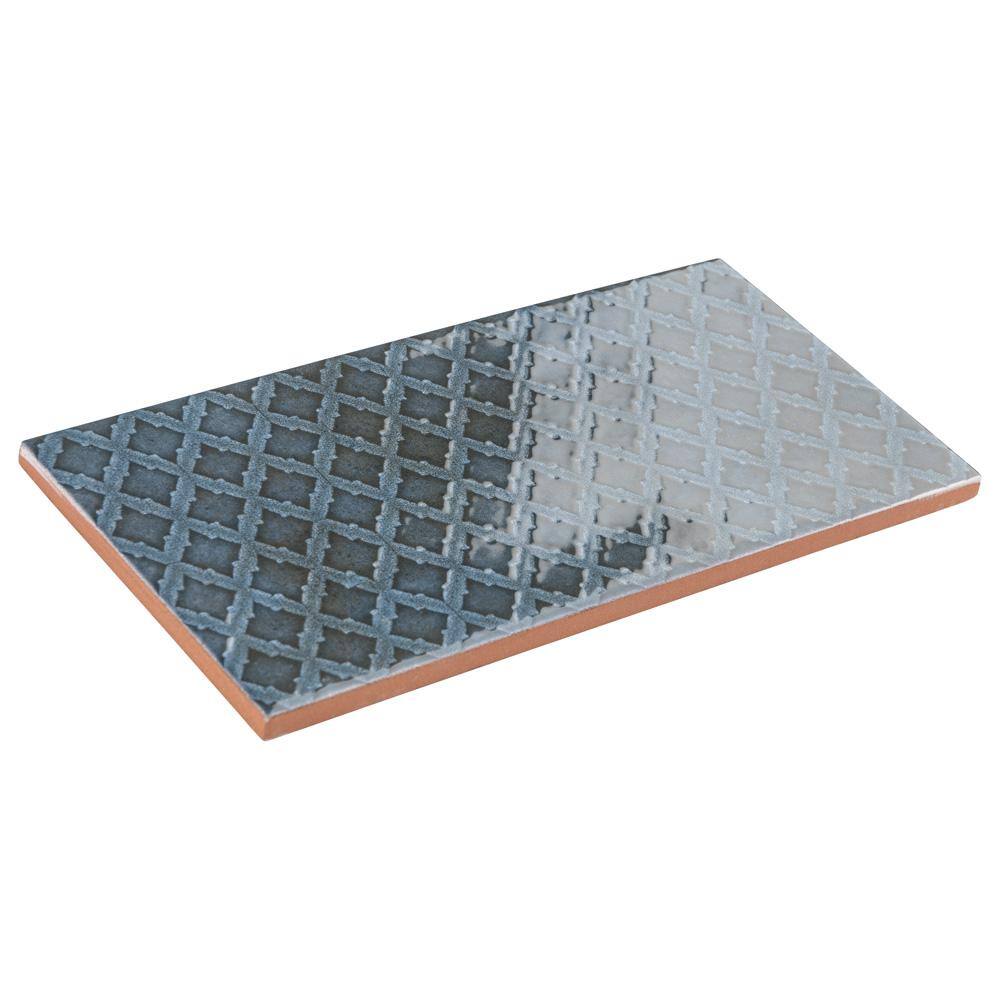 Camden 8" x 4" Azurro Ceramic Patterned Subway Tile