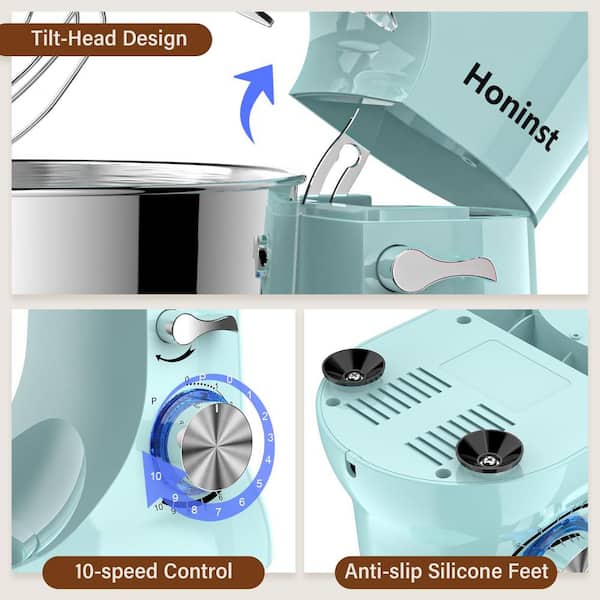 BigChef 5.5 Qt. 650-Watt 10-Speed Baby Blue Stand Mixer with Dough Hook, Whisk and Beater