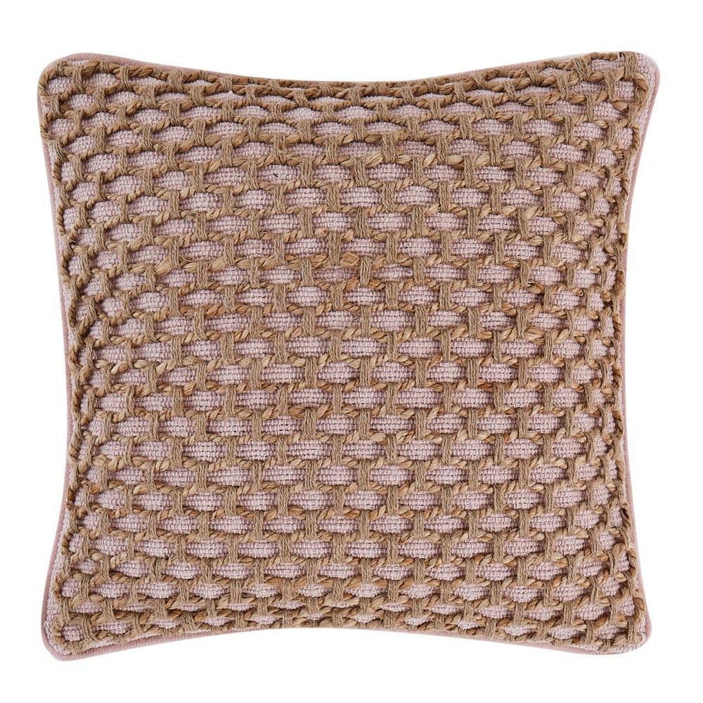 Jada Geometric Blush 20 in. x 20 in. Braided Jute Decorative Throw Pillow