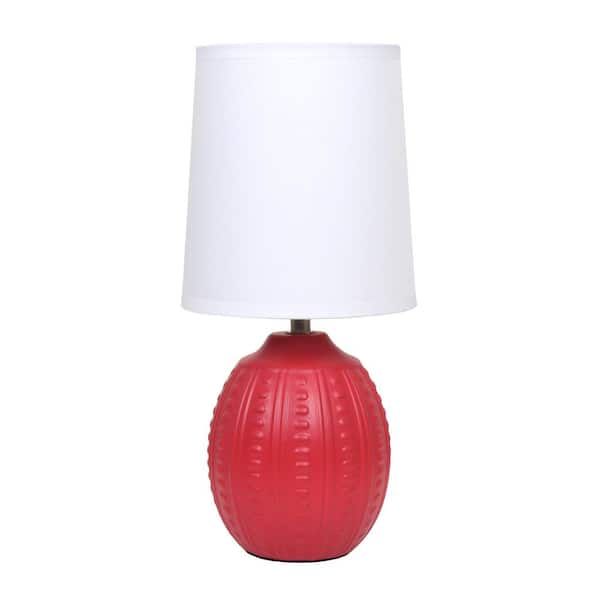 12.5 Textured Oval Table Lamp, Red Base with White Shade for Dorm or Living Room