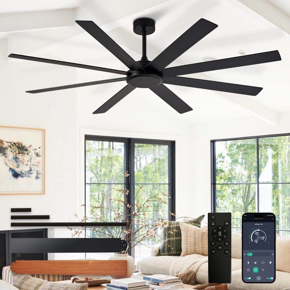 66 in. Black Brushed Walnut 8 Blades Downrod Mount Large Ceiling Fan with No Lights Included 3CCT Dimmable APP Remote price history on PriceWatchPro