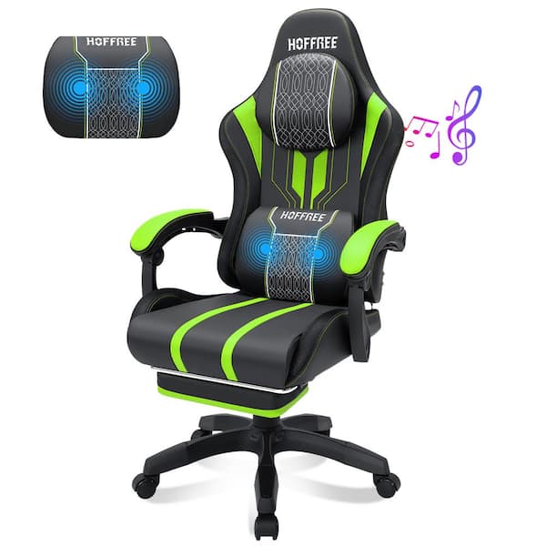 Hanover Black and Green Faux Leather Gaming Chair with Hanover Black and Green Faux Leather Gaming Chair with