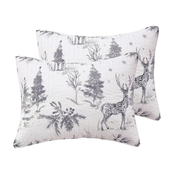 Villa Lugano Sleigh Bells Grey Woodland Cotton Front/Microfiber Back Standard Sham (Set of 2)