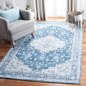 Classic Vintage Blue/Gray 6 ft. x 9 ft. Distressed Floral Area Rug