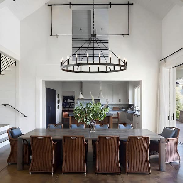 Yikrfiae Black Wagon Wheel Chandelier 2 Tier 54-Lights 60 Inch Extra Large Farhouse Pendant