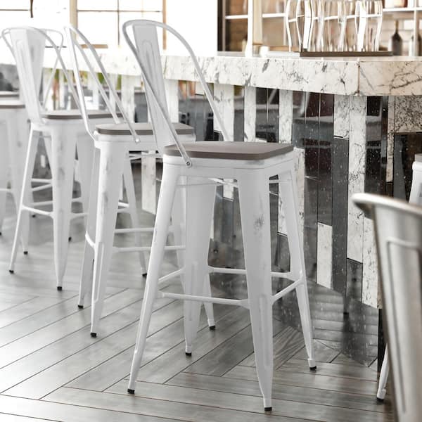 Carnegy Avenue 30 in. White/Gray Metal Outdoor Bar Stool