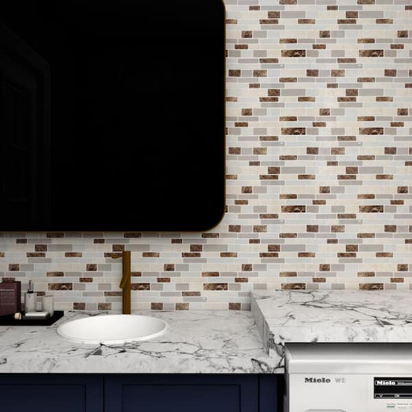 12 in. x 12 in. Brown Vinyl Backsplash for Kitchen, Peel and Stick Wall Tile (10 Sq. Ft./10-Pack)