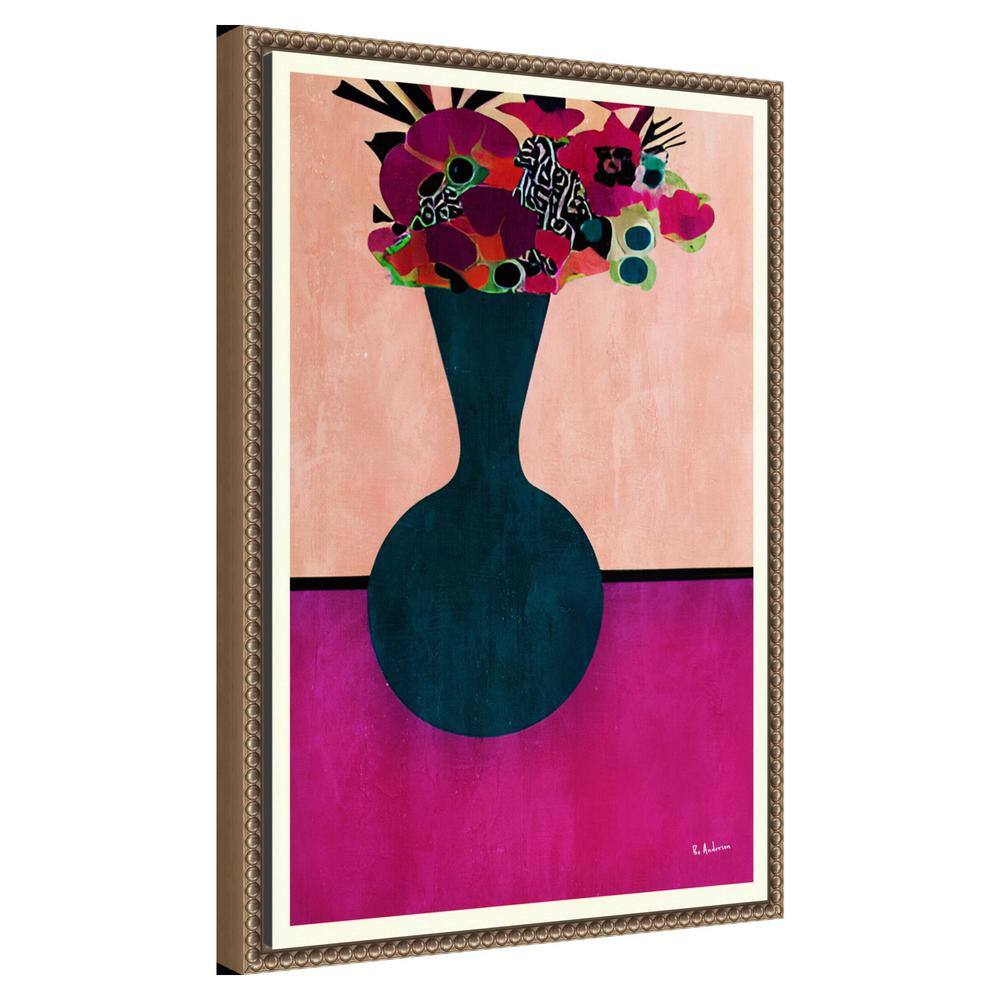 Vibrant Gem Tone Floral Canvas Art in Navy Blue Vase
