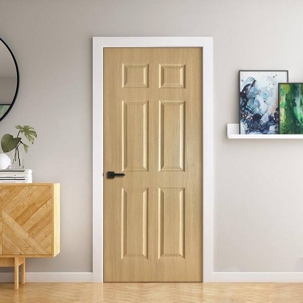 CALHOME 40 in. x 80 in. 6 Panel Hollow Core Oak Finished PVC