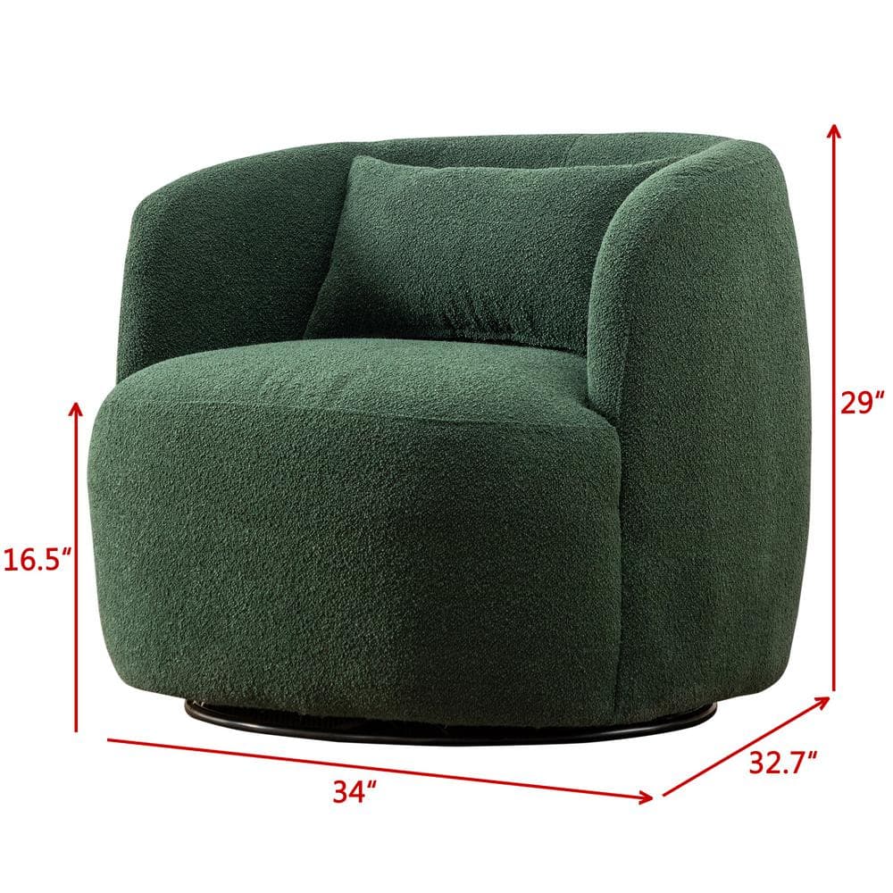 Green Boucle Swivel Barrel Armchair Set with Wood Frame