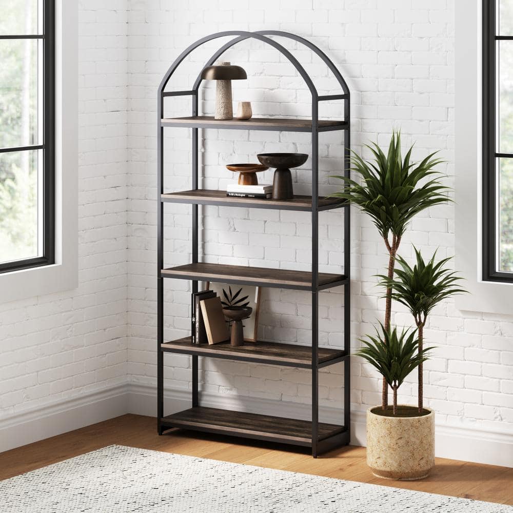 Wood and deals black metal bookshelf