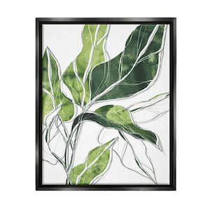 Expressive Palm Linework Green Pop Detail by June Erica Vess Floater Frame Nature Wall Art Print 17 in. x 21 in.