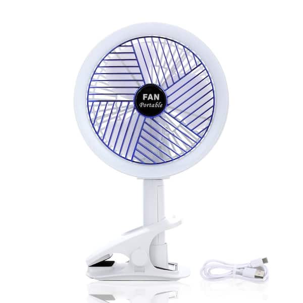 Amucolo 7 in. 4-Speed 360° Rotating Clip on Fan with LED Lamp