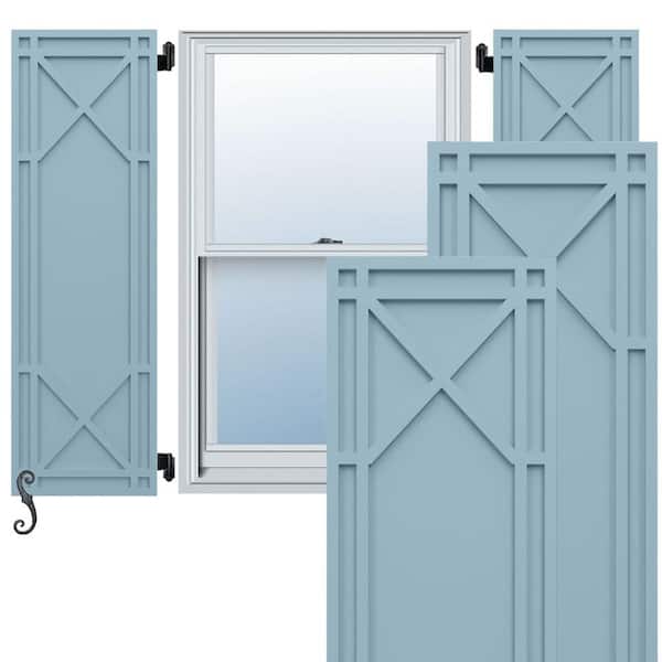 Ekena Millwork EnduraCore Bungalow 12-in W x 70-in H Raised Panel Composite Shutters Pair in Peaceful Blue
