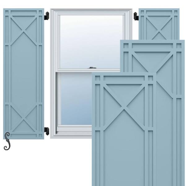 Ekena Millwork EnduraCore Bungalow 15-in W x 31-in H Raised Panel Composite Shutters Pair in Peaceful Blue