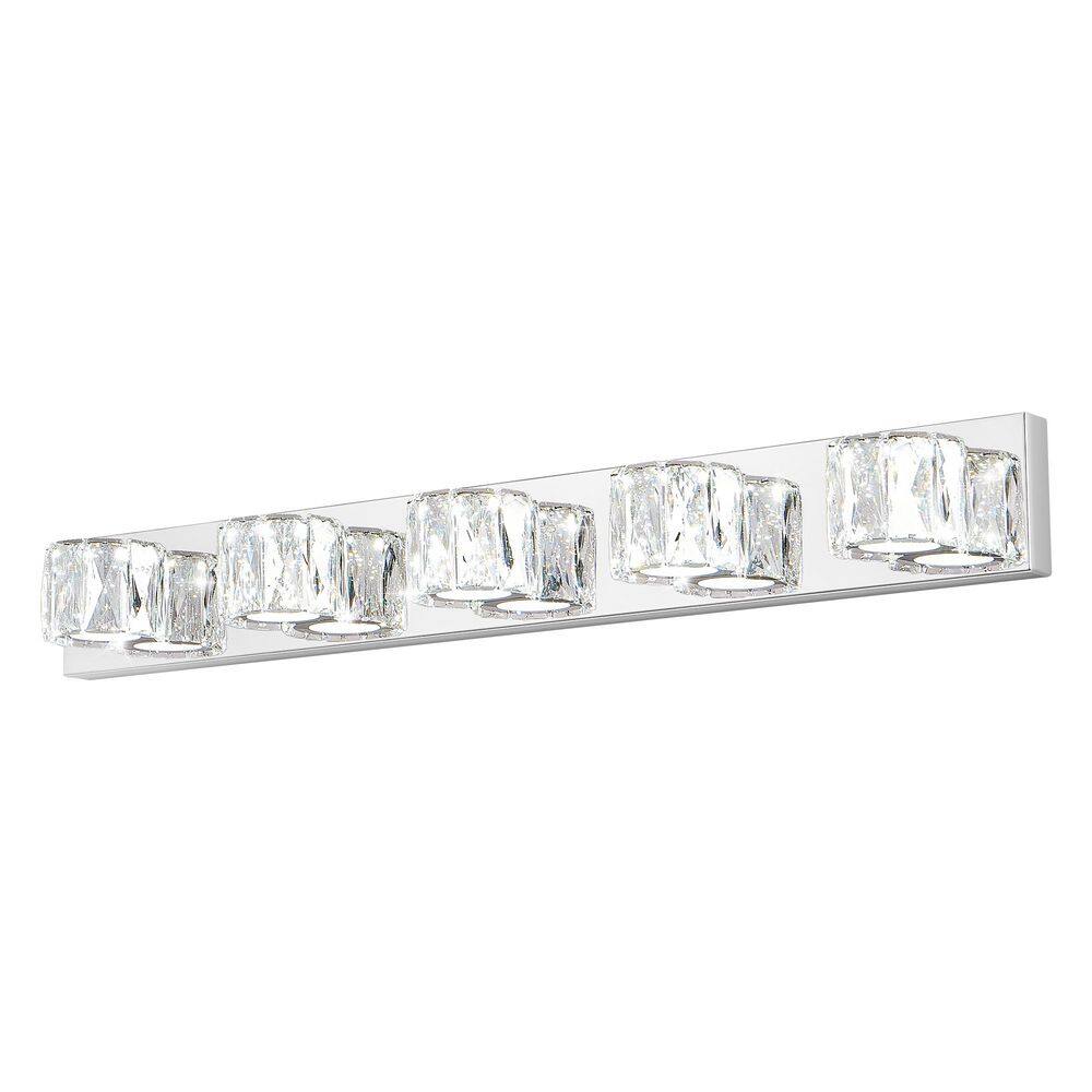 34.6 in. 5-Light Modern Chrome Chrome Vanity Light with Crystal Glass Shades and Built-in LED Lighting price history on PriceWatchPro