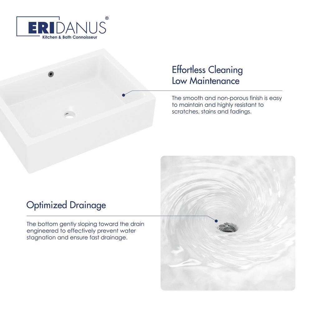 Dublin 20" x 15" White Ceramic Rectangular Vessel Sink with Overflow