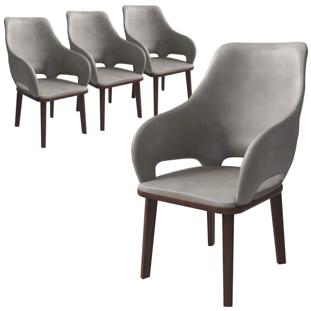 Gray Faux Leather Arm Chair with Rubberwood Legs