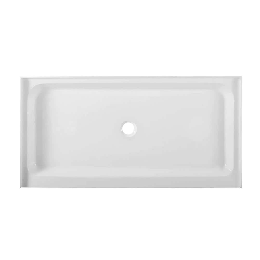 60" x 32" White Acrylic Single Threshold Shower Base