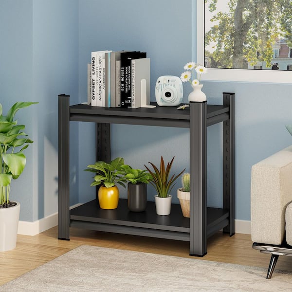 Otryad 2-Layer Metal Storage Rack with Adjustable Divider Shelf, Office Bookcase for Kitchen, Garage, Storage Room in Black