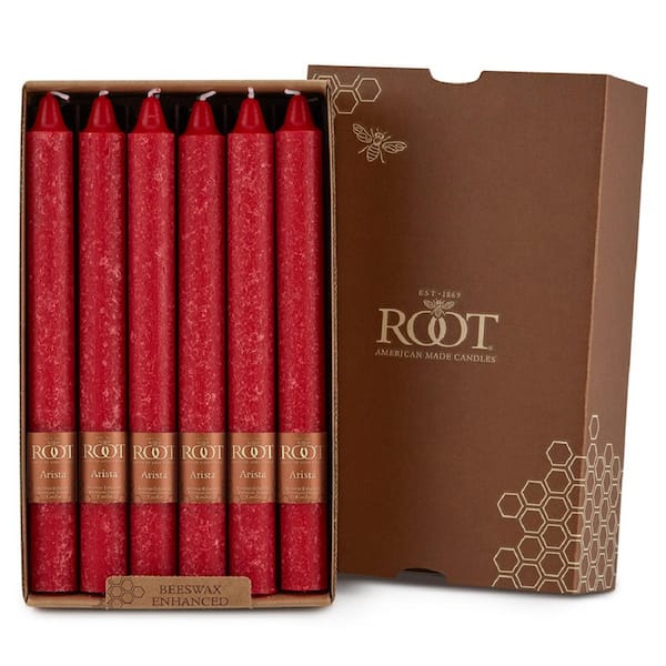 ROOT CANDLES 9 in. Timberline Arista Red Dinner Candle (Box of 12)