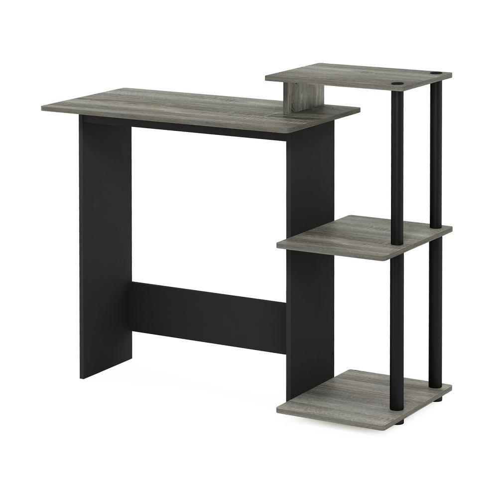 Compact French Oak Grey/Black Laptop Desk with Drawer