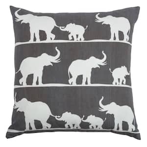 Black/White Elephant Family Cotton Poly Filled 20 in. X 20 in. Decorative Throw Pillow