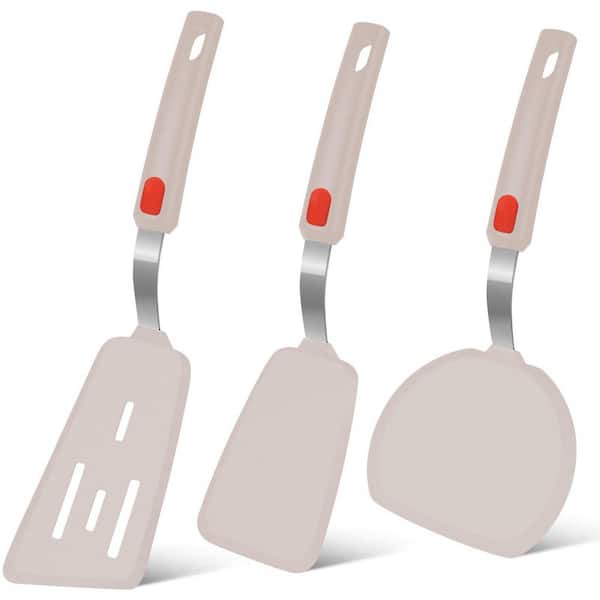 3-Set Silicone Spatula Turner, 600°F Heat Resistant Cooking Spatulas, BPA Free Rubber Spatula Set, Khaki