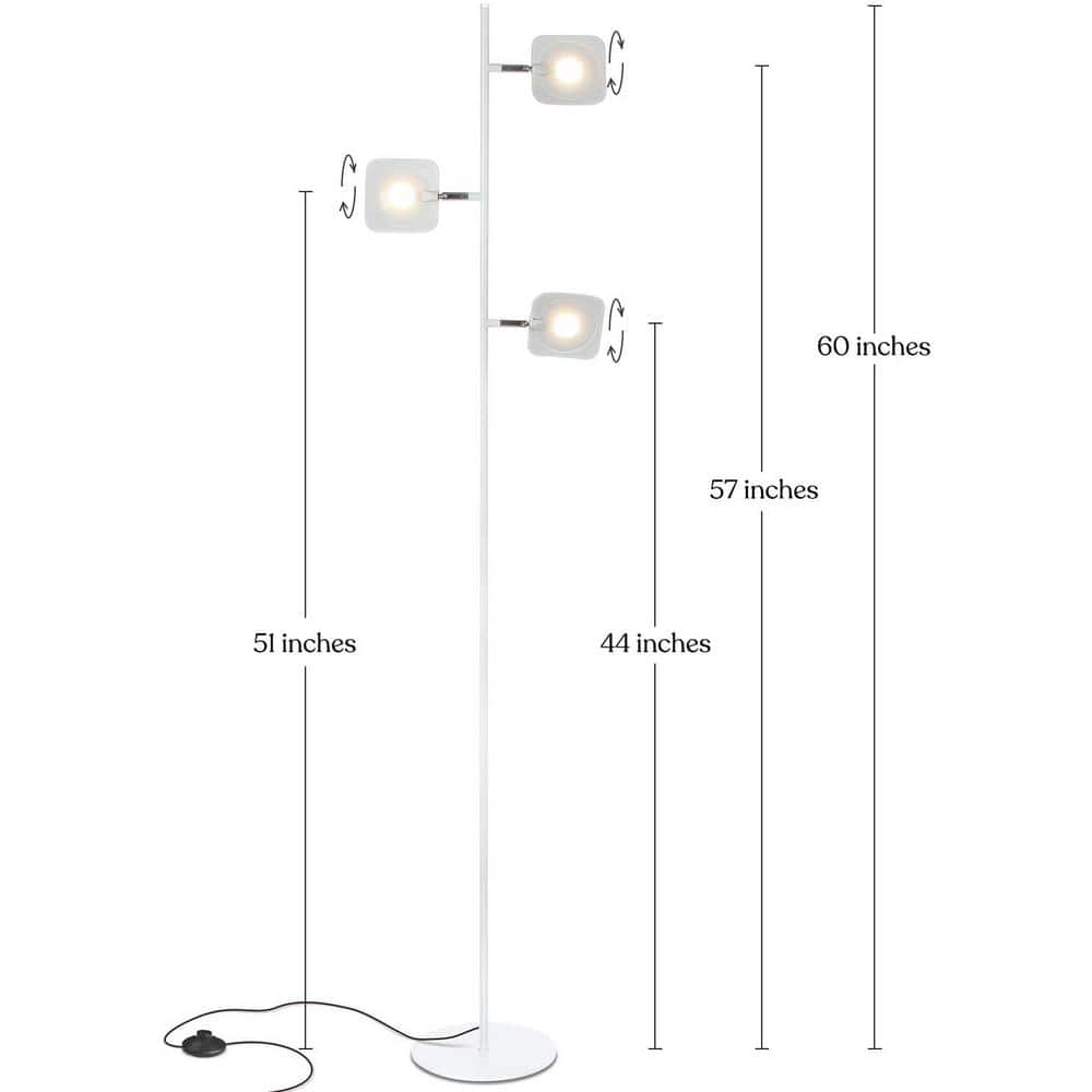 White Adjustable Multi-Head LED Floor Lamp with Dimmer