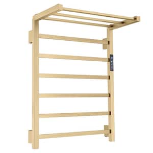 9-Bar Towel Rail Screw-In Electric Plug-In Towel Warmer in Brushed Gold, 6 of the Bars are Heated