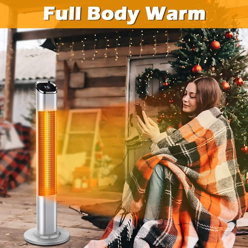 Silver Electric Infrared Standing Patio Heater with Remote