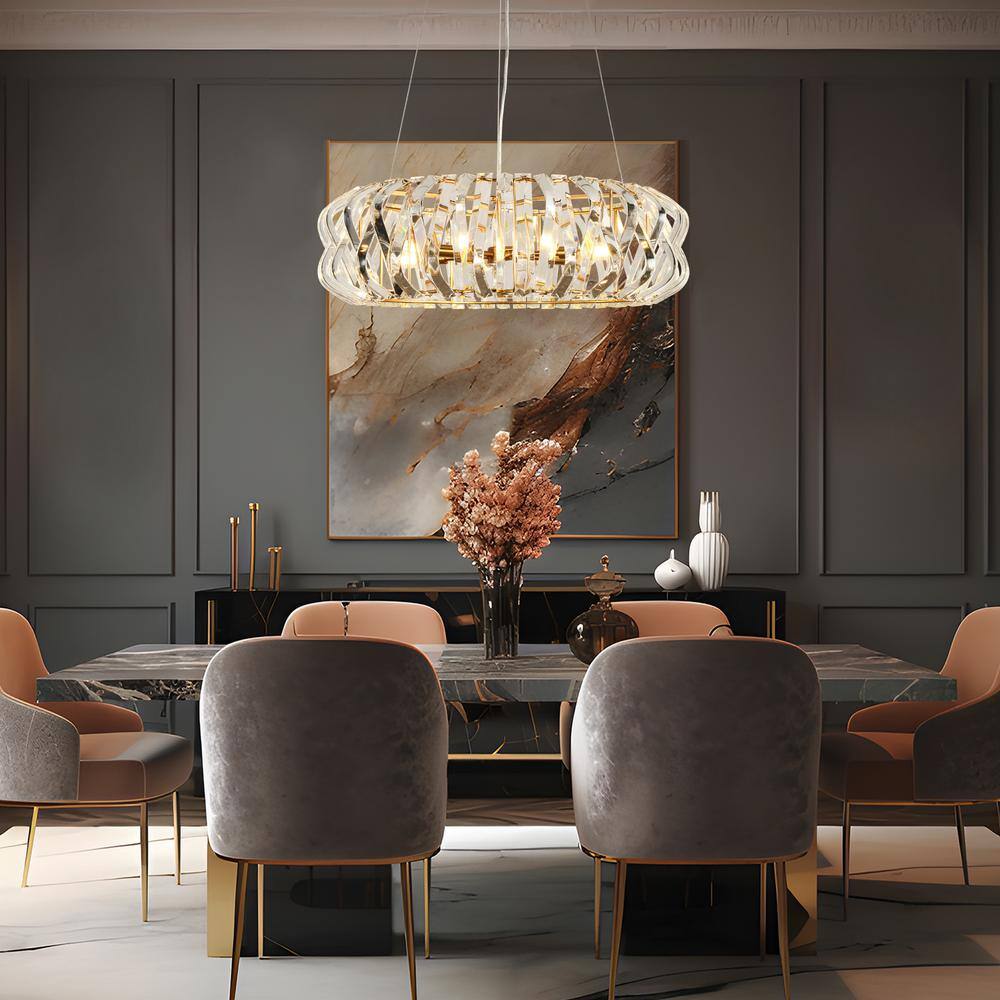 Eurydamas 28.3" Gold Brass Crystal Drum Chandelier